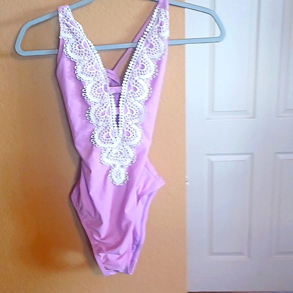 BCA llilac lace detailed one piece bathing suit